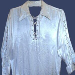 Mens White Shiny Fly Collar 70s Style Disco Shirt L/XL